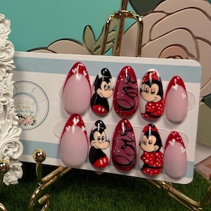 BE MINE - Gel Press on Nails, Minnie inspired, Made to Order, Disney, Mickey, Valentine, Love, Hearts, Character, Quick Manicure,