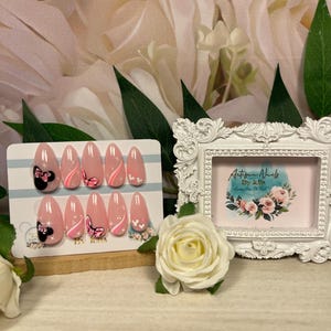 MINNIE MAGIC  - Gel Press on Nails - Set of 10 Minnie themed Nails - Made to Order -  Mouse Ears and stars