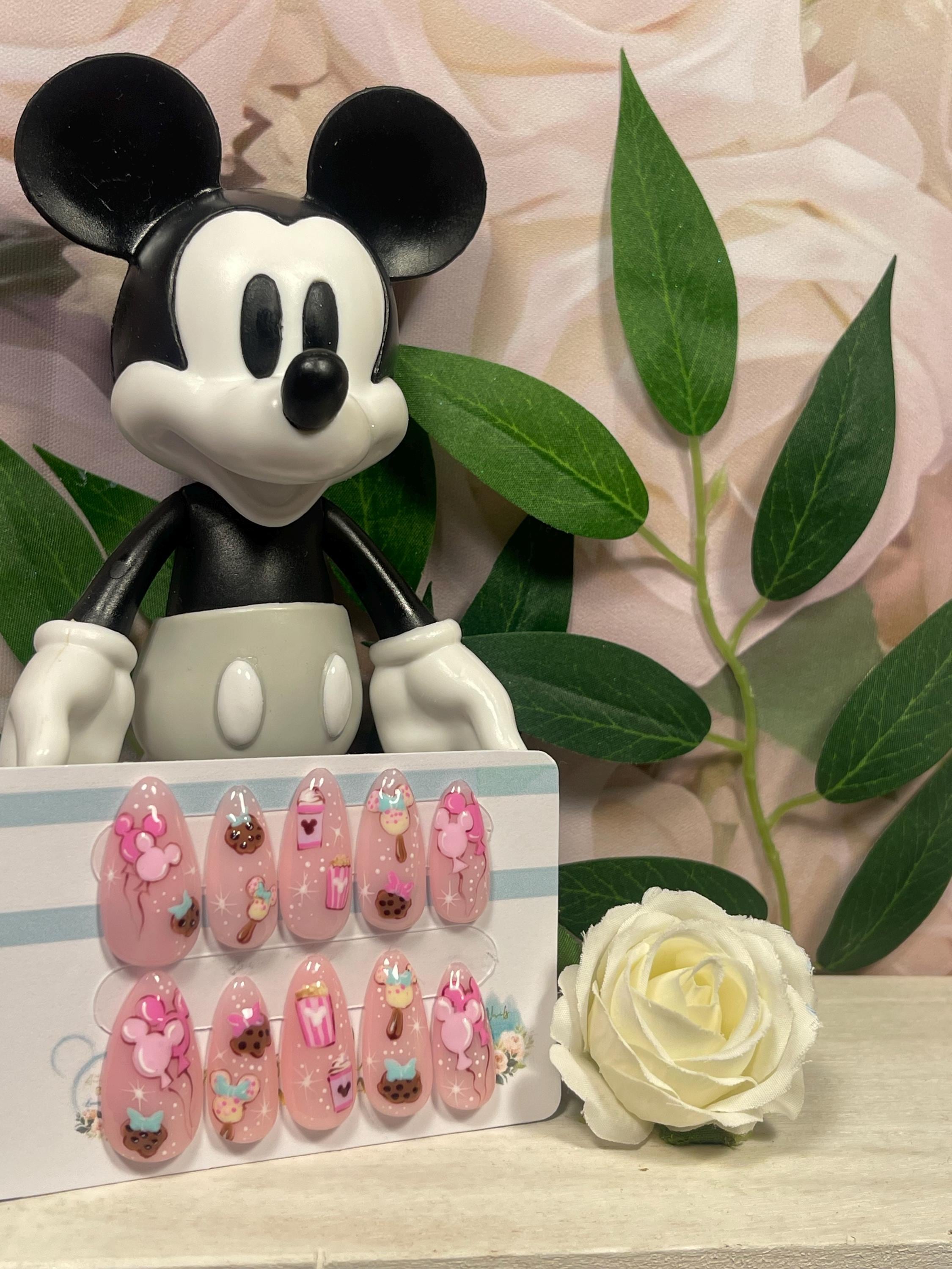 DISNEY FANCIES  - Set of 10 Pastel Disney Snack Inspired Nails - Made to Order -  Popcorn - Cookie - Donut