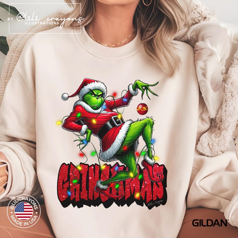 Sweat-shirt Merry Grinchmas – Motif Grinch Malicieux – Coupe Classique, Col Tissé – 241 G