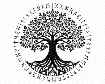 Norse Tree | SVG JPG PNG | Yggdrasil | Sacred tree | Viking Art | Sublimation | The Ash Yggdrasil | Norse Runes | Elder Futhark | Tree