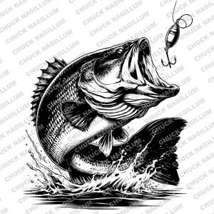 Black Bass Fishing | SVG JPG PNG | Bass Download | Big Mouth Bass Design | Bass Fishing Print | Sublimation | Fisherman | Largemouth Bass