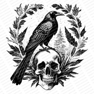 Raven on Skull  | SVG PNG JPG | Raven | Instant Download |  Raven Skull png File | Skull | Sublimation