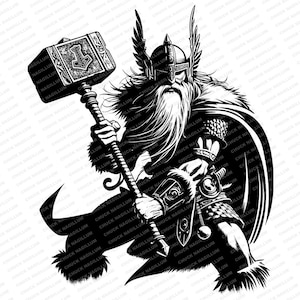 Thor | SVG PNG JPG | Thor Hammer | Sublimation | Printable Art | Instant Download | Mjolnir | Hammer | Norse God | Viking Art | Illustration