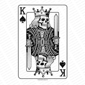 Rois de pique | SVG PNG JPG | Art du squelette | Design de T-shirt Casino | Roi squelette carte de vœux | Carte de poker imprimée | Sublimation | Crâne de tarot