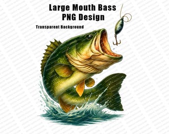 Schwarzbarsch Angeln | PNG | Bass Download | Big Mouth Bass-Entwurf | Barsch Angeln Druck | Sublimationsdruck | Fischer, Forellenbarsch Aufbügeln Art