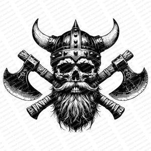 Viking Skull Axe |  SVG PNG JPG |  Beard | Norse Art | Digital Download | Warrior Portrait | Sublimation | Viking Print | T-shirt Design