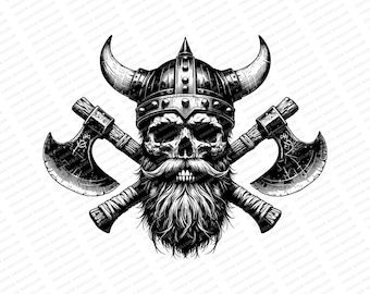Viking Skull Axe |  SVG PNG JPG |  Beard | Norse Art | Digital Download | Warrior Portrait | Sublimation | Viking Print | T-shirt Design