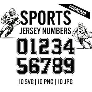 Jersey Numbers Bundle SVG PNG JPG | Football Basketball Numbers 0-9 Svg | Bold Athletic Font | Download Sublimation | Varsity Svg