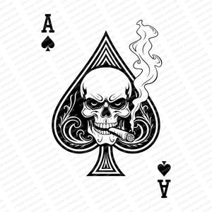 Ace of Spades Skull | SVG PNG JPG | Poker Card File | T-Shirt Design | Sublimation | Tattoo Design | Laser | Print | Biker Skull | Cigar
