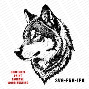 Wolf Seite Porträt | SVG PNG JPG |  Wolf Holz brennen | Wolf Gravur | Wolf Kunst | Sublimationsdruck | Grauer Wolf | Wolf Druck | Wildtiere Draußen