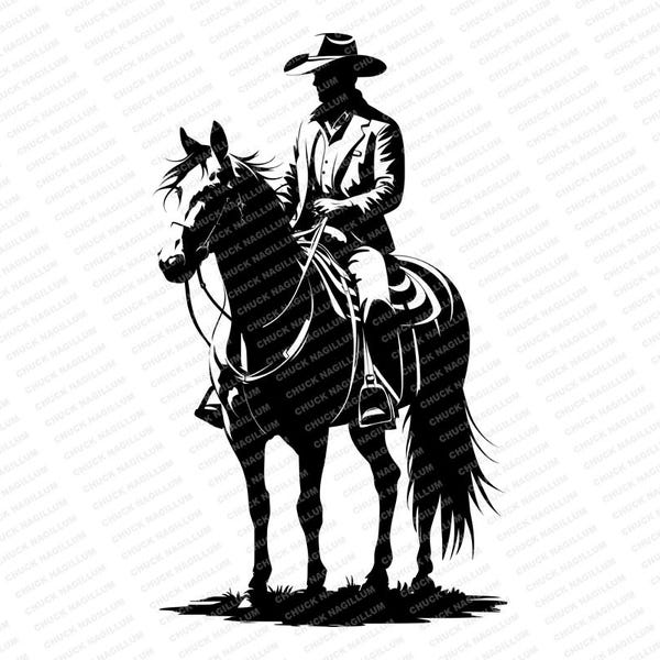 Cowboy Rider | SVG PNG JPG | Horse Riding | Western T-Shirt Design | Cowboy Print Art | Sublimation | Rodeo | Horse Silhouette | Horse Rider