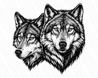 Wolves | SVG JPG PNG | Wolf Pack Download | Wolf Portrait | Two Wolves | Sublimation | Wildlife Print | Outdoors Art | Wolf T-shirt Design