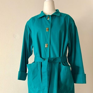 Vintage EVAN PICONE 70’s-early 80’s Teal Trench/Raincoat with Brass Fasteners **rare find**