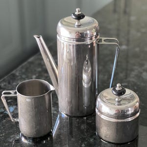 VINTAGE MCM Art Deco Christopher Dresser Style Silverplated Coffee pot set