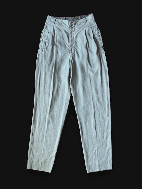 Claude Montana, Vintage 80’s Claude Montana sage green pleated linen pants made in Italy size 46 (28x32)