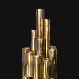 Vintage 1960’s modernist stacked tubular brass candelabra attributed to Gio Ponti