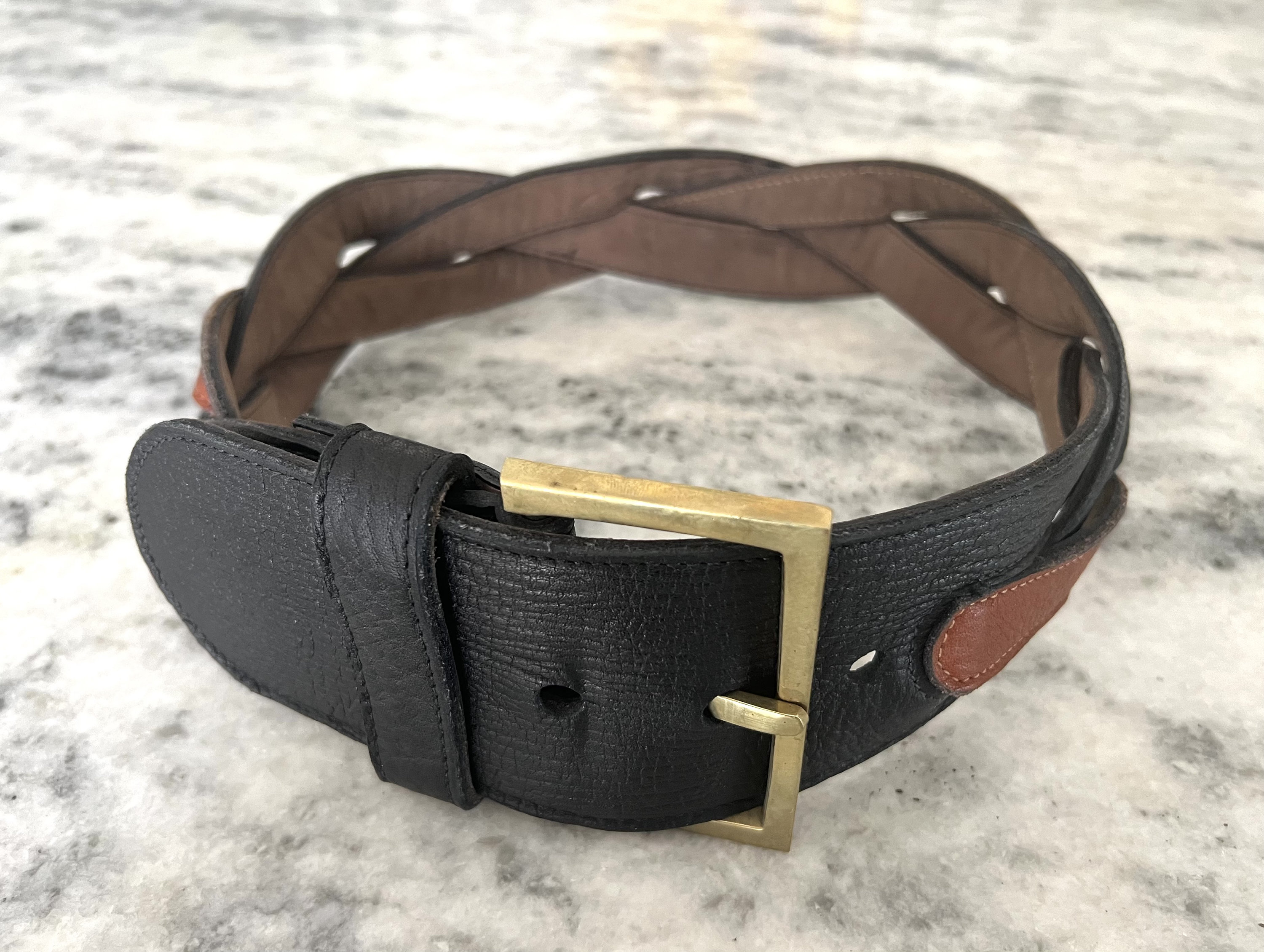 Vintage JOHNNY FARAH Women’s Brown Leather Belt Gold Brass Buckle 40” Women main image 4