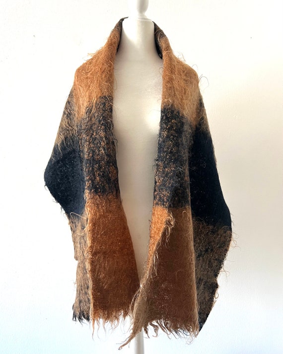 VINTAGE mohair oversized scarf in Gold and Black … - image 3