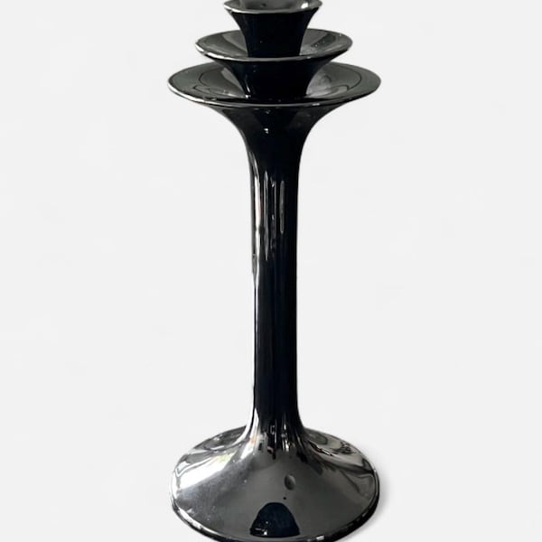 VINTAGE Fitz & Floyd Art Deco Revival Black Glossy Ceramic Candle Stick 10”