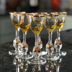 6 Vintage MCM Czechoslovakia Jozef Stanik Cordial Glasses GOLDEN ZUZANA