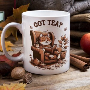 Cozy Cat Tea Mug -Cat Themed Mug - Cozy Cat Drinking Tea  Perfect Gift for Cat Lovers and Tea Enthusiasts -Ceramic Mug, 11oz