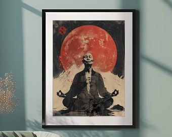 Interstellar Meditation: Lounge wall art moody maximalism print retro futuristic science fiction artwork