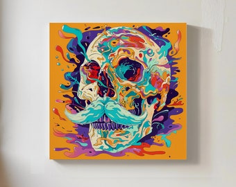 Funky skull: Psychedelia art maximalism day of the dead artwork