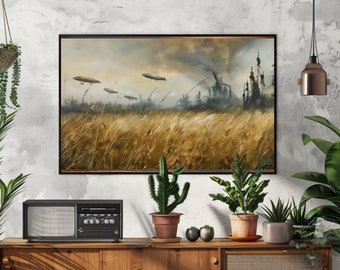 Pastoral Punk: Wall art field painting nature printable steampunk artwork vintage canvas