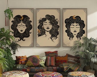 Ishtar: Triple goddess artwork lounge wall art bundle -- Goddess of Love, War, Fertility