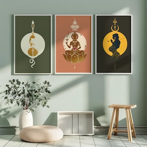 Tridevi: Paquete de tres conjuntos Shakti triple diosa obra de arte espiritual - Mahasaraswati - Mahalakshmi - Mahakali boho chic wall art