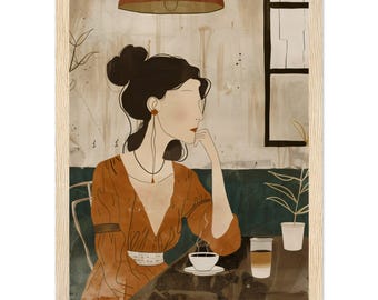 On a coffee date: Line drawing artwork French cafe inspired printable high quality artwork