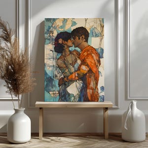 Ramayana: Rama and Sita embrace in the forest hindu artwork
