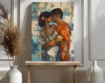 Ramayana: Rama and Sita embrace in the forest hindu artwork