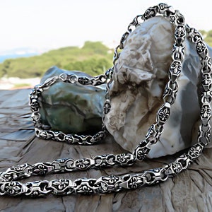 Sterling Silver Byzantine Chain Necklace: Oxidized Silver, Mens Jewelry