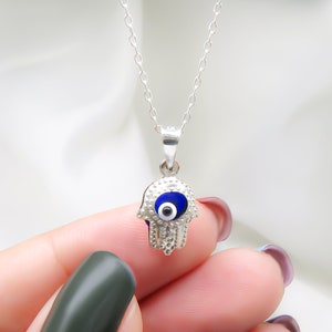 Sterling Silver Hamsa Hand Evil Eye Necklace: Turkish Pendant
