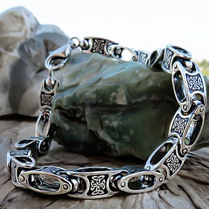 925K sterlingzilveren kettingarmband, Byzantijnse zilveren ketting, geoxideerde zilveren kettingarmband, dikke zilveren armband, cadeau voor mannen
