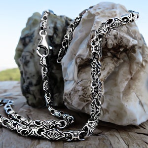 925K Sterling Silver Byzantine Chain Necklace - Oxidized Silver