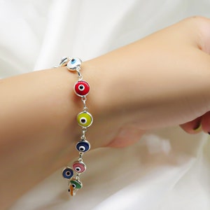 Minimalist 925K Sterling Silver Evil Eye Bracelet