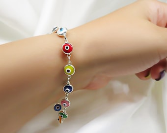 Minimalist 925K Sterling Silver Evil Eye Bracelet