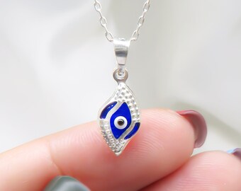 Sterling Silver Evil Eye Necklace: Turkish Charm Pendant