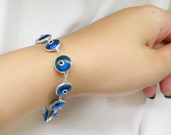 Sterling Silver Evil Eye Bracelet: Dainty Beaded Charm