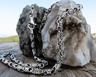 925K Sterling Silver Byzantine Chain Necklace, Solid Silver Chain Necklace, Chain Necklace, Oxidized Silver Chain, Silver Necklace For Men