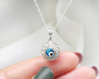 925K Sterling Silver Evil Eye Charm Necklace: Turkish Pendant
