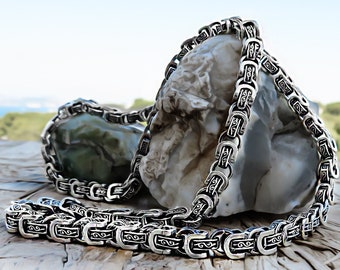 925K Sterling Silver, Byzantine Chain Necklace, Solid Silver, Chain Necklace, Oxidized Silver Chain, Silver Necklace For Men, Gift For Men