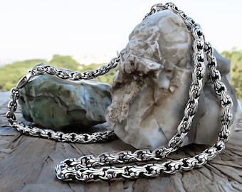 Silver Chain Link Necklace, Byzantine Chain, Chain Necklace For Men, Chunky Chain Necklace, Gift For Men, Oxidized Silver, Chunky Chain