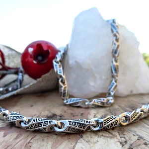 Oxidized Sterling Silver Byzantine Chain Necklace for Men
