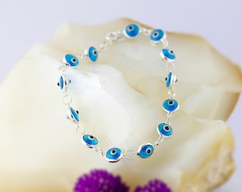 Minimalist Evil Eye Bracelet: 925K Sterling Silver Chain