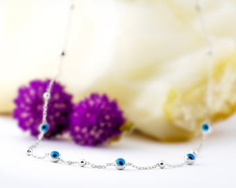 Sterling Silver Evil Eye Necklace: Turkish Charm Pendant