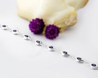 Dainty 925K Sterling Silver Evil Eye Bracelet